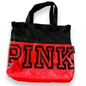 Victoria’s Secret Pink Tote Gym Beach Mesh Bag Black Pink carryall lightweight